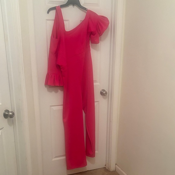 Pants - Elegant Pink One-Shoulder Jumpsuit